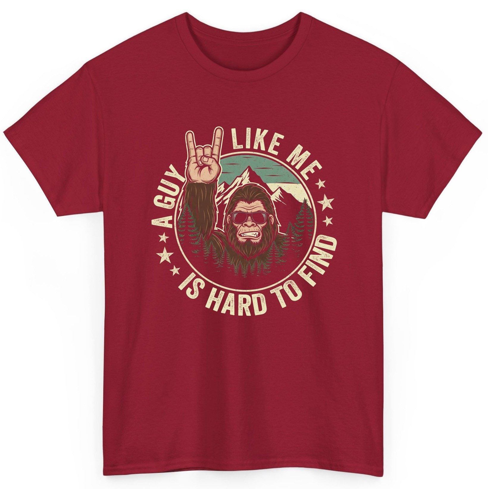 A Guy Like Me Is Hard to Find bigfoot T-Shirt Cardinal Red product mockup