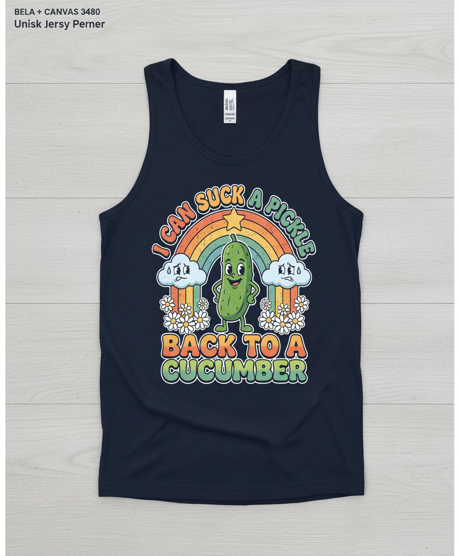 I Can Suck A Pickle Back To A Cucumber Funny Retro Design Tank Top - Navy