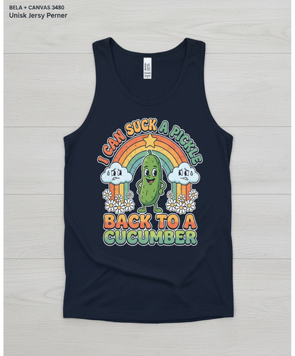 I Can Suck A Pickle Back To A Cucumber Funny Retro Design Tank Top - Navy