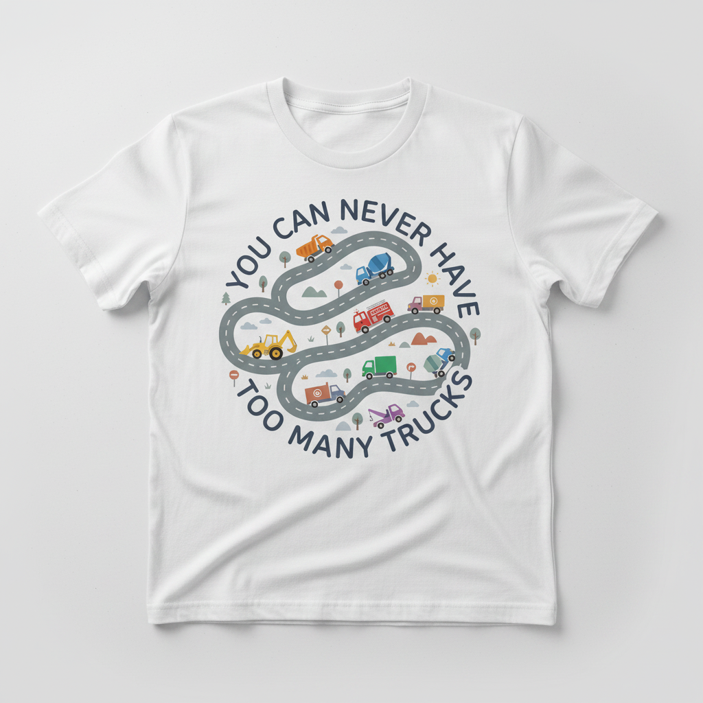 You Can Never Have Too Many Trucks Cartoon Design T-Shirt - White