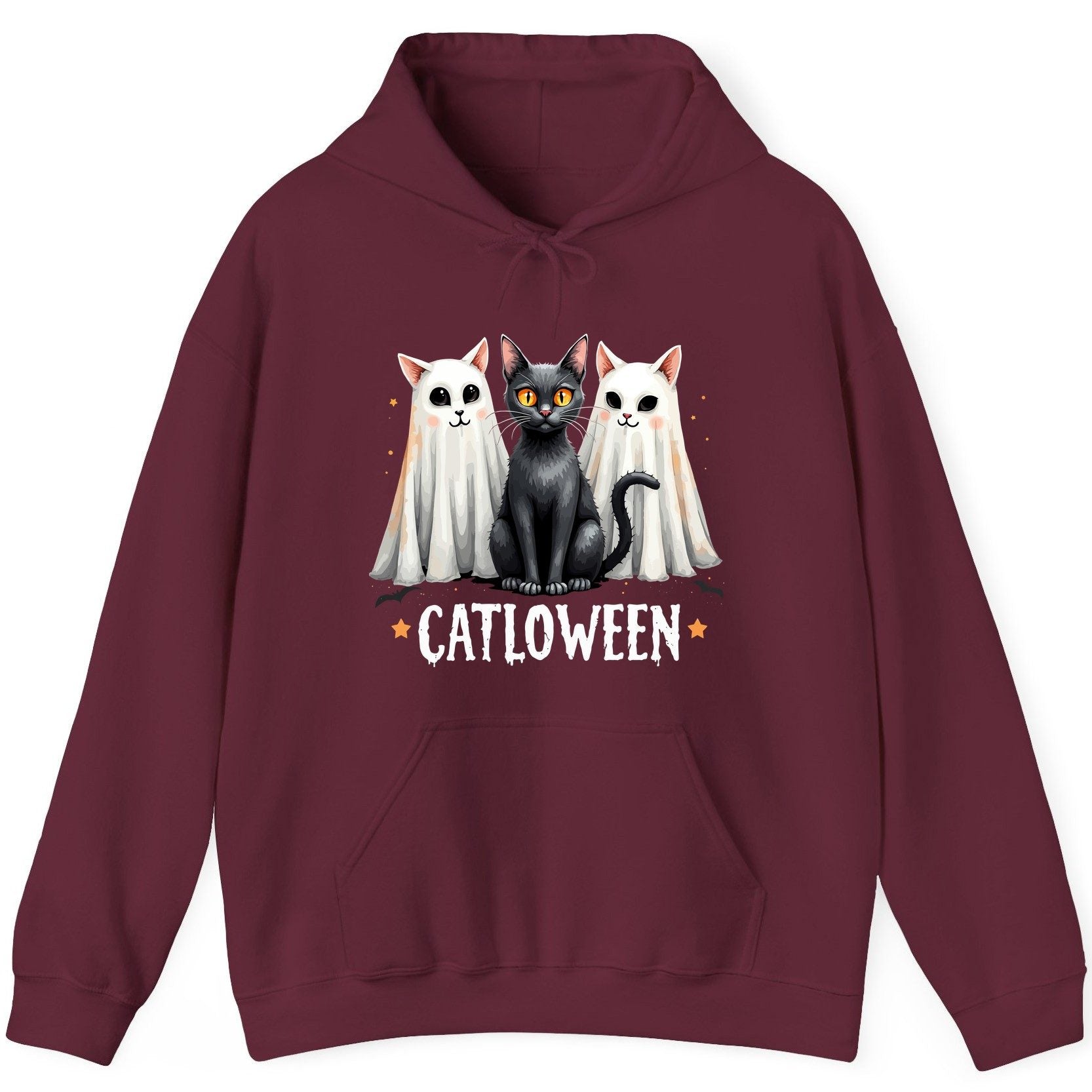 Catloween Halloween cats Hoodie Maroon product mockup