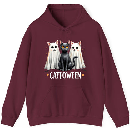 Catloween Halloween cats Hoodie Maroon product mockup