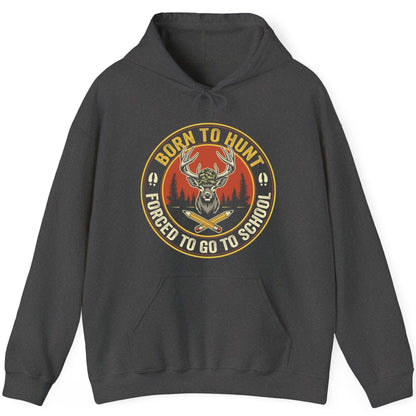 Born to Hunt Forced to Go to School hunting Hoodie Dark Heather product mockup