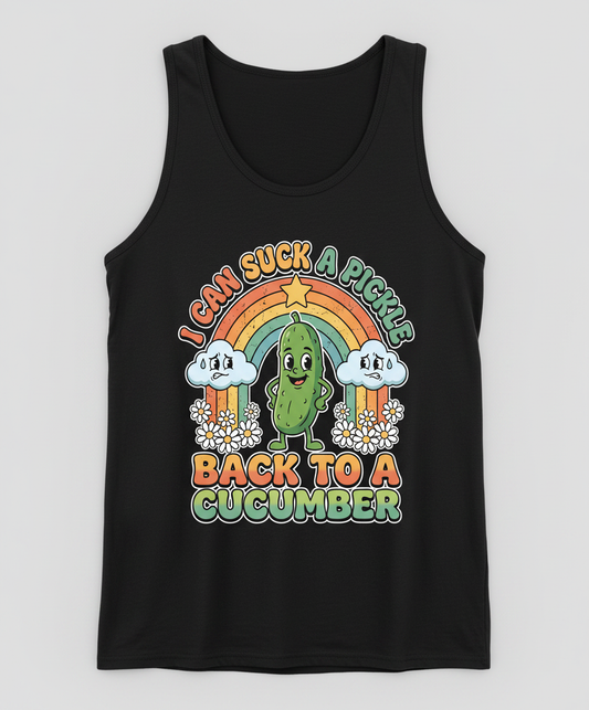 I Can Suck A Pickle Back To A Cucumber Funny Retro Design Tank Top - Black