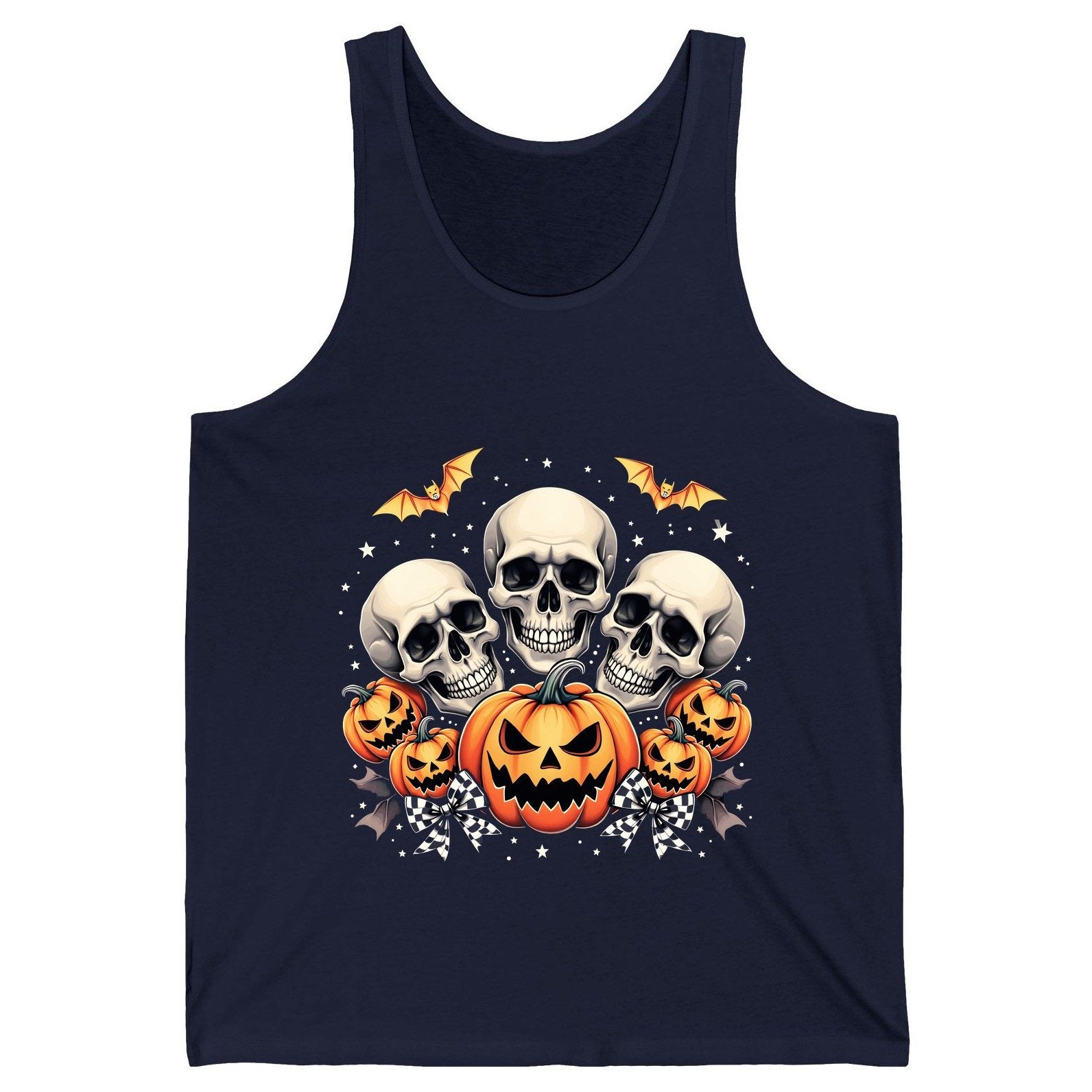 Skulls and Pumpkins Halloween Halloween Tank Top Navy product mockup