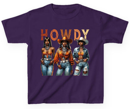 Howdy black cowgirls Youth T-Shirt Purple product mockup
