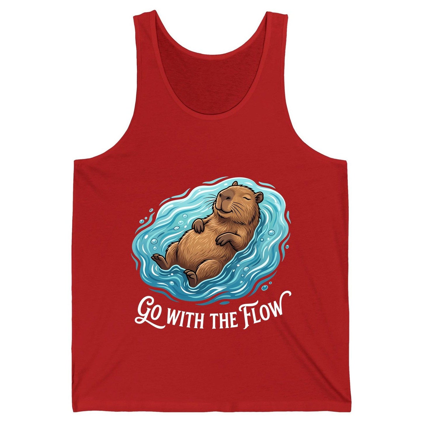 Go WITH THE Flow Funny Capybara Tank Top - product mockup - Red