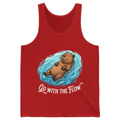 Go WITH THE Flow Funny Capybara Tank Top - product mockup - Red