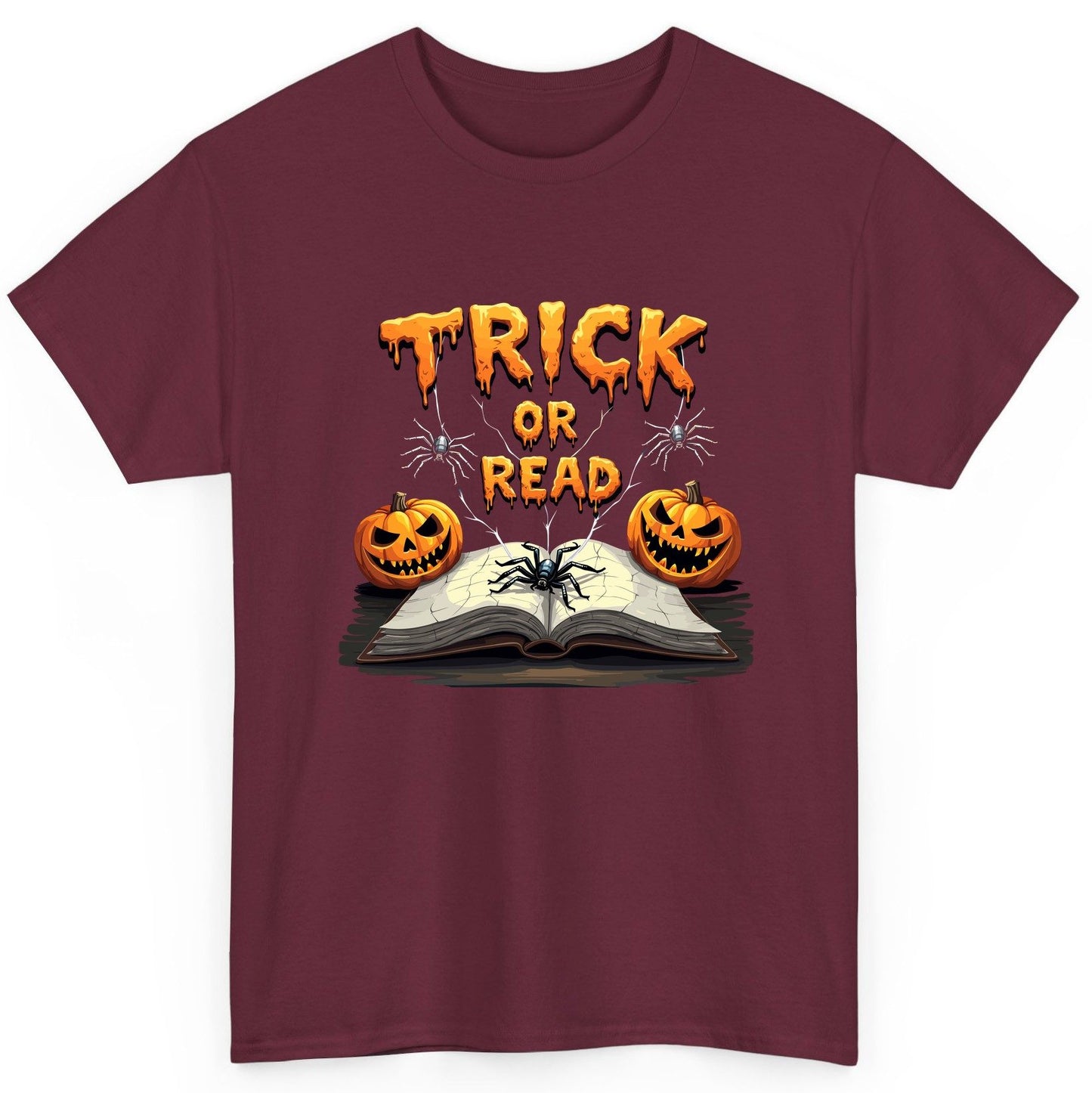 Trick or Read Halloween reading T-Shirt Maroon product mockup
