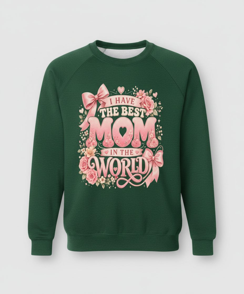I Have the Best Mom in the World Mother's Day Sweatshirt - product mockup - Forest Green