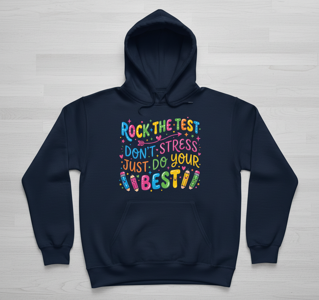 Rock The Test Don't Stress Just Do Your Best Inspirational Quote Hoodie - Navy