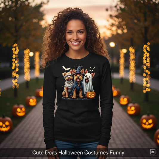 Cute Dogs Halloween Costumes dogs in Halloween costumes Long Sleeve Tee Black lifestyle mockup