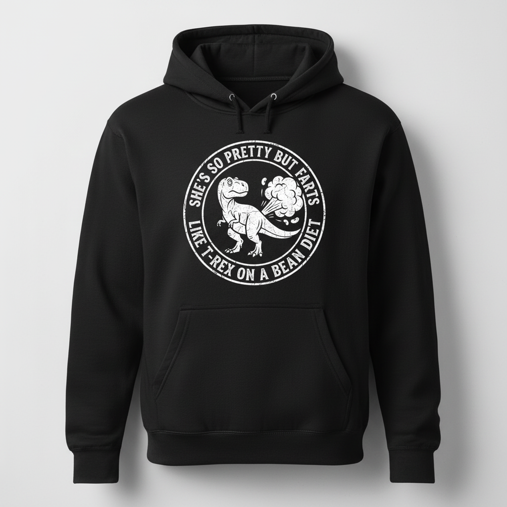 Funny Dinosaur Fart Joke She's So Pretty But Farts Hoodie - Black