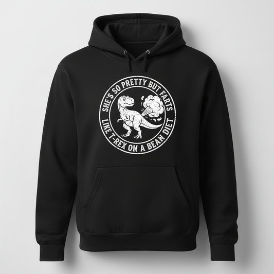 Funny Dinosaur Fart Joke She's So Pretty But Farts Hoodie - Black