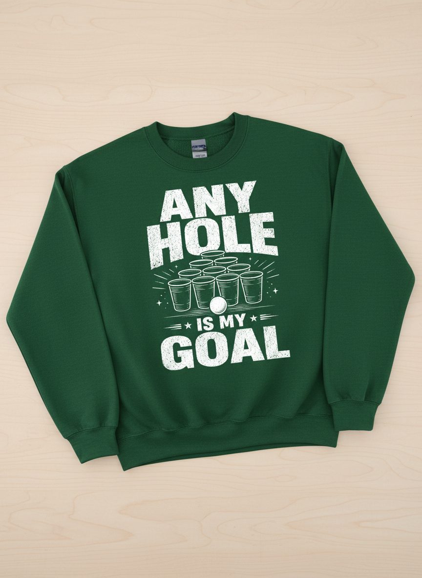 Any Hole Is My Goal Funny Beer Pong Sweatshirt - product mockup - Forest Green