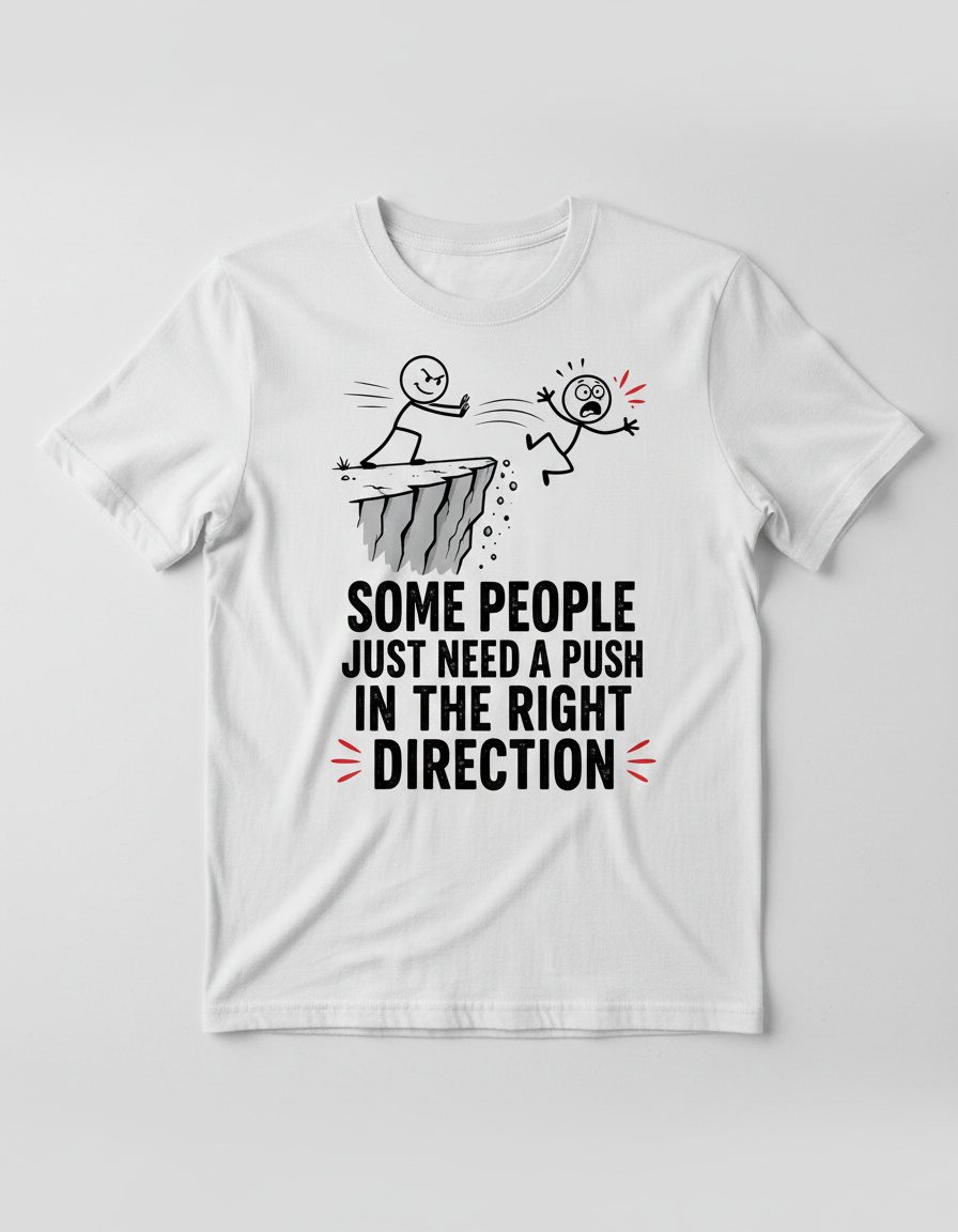 Some People Just Need a Push in the Right Direction Funny Sarcastic Humor T-Shirt - product mockup - White