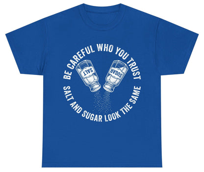 BE Careful WHO YOU TRUST SALT AND SUGAR LOOK THE SAME Youth T-Shirt - product mockup - Royal