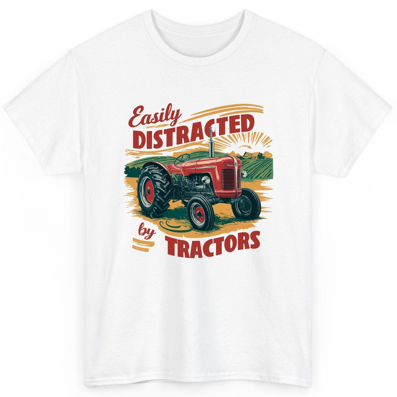 Easily Distracted by Tractors vintage tractor T-Shirt White product mockup