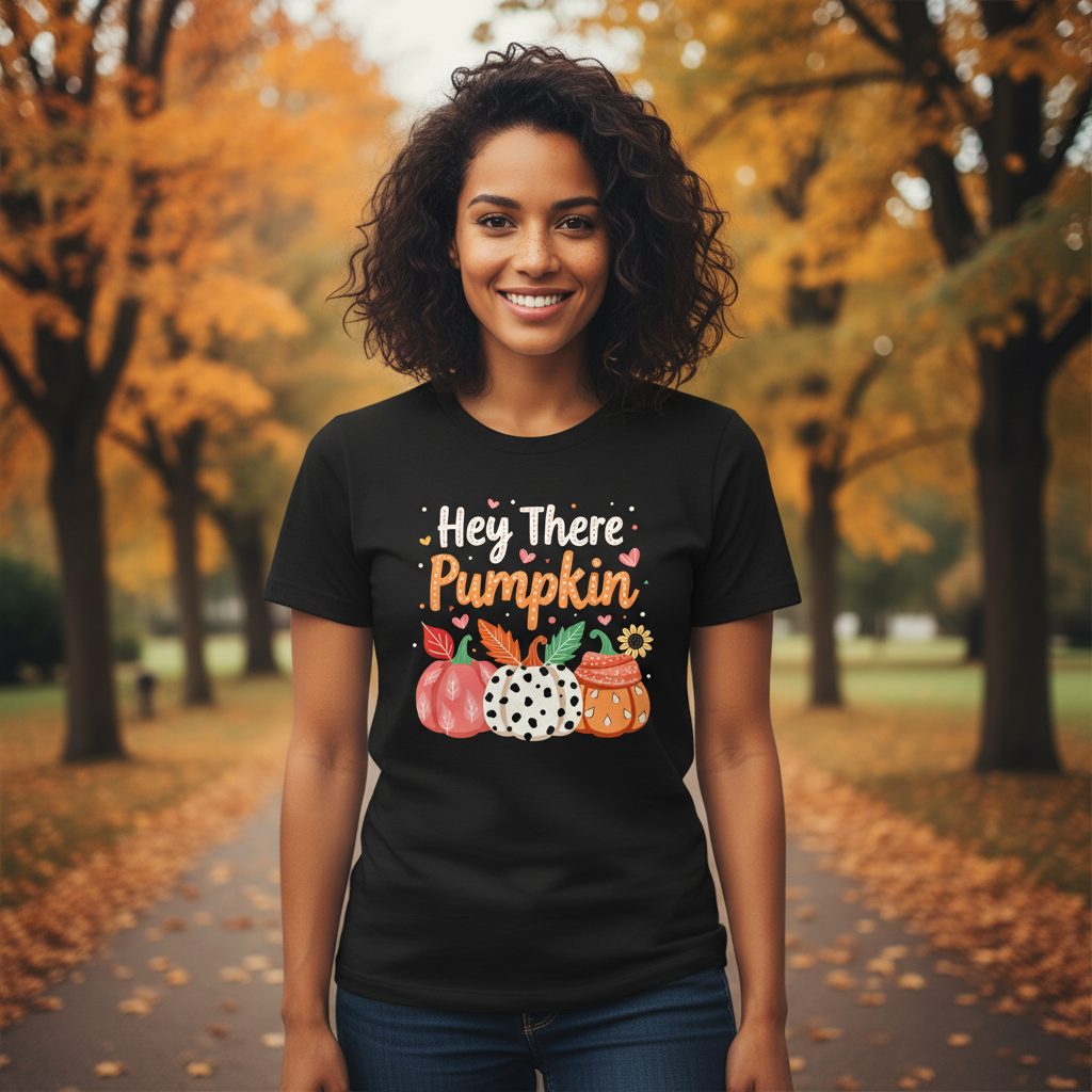 Hey There Pumpkin fall pumpkins T-Shirt Black lifestyle mockup