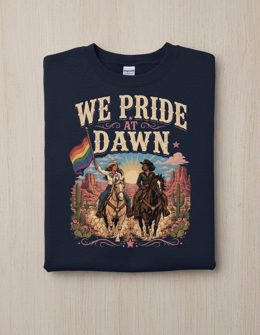 We Pride at Dawn Retro Lgbtq Sweatshirt - product mockup - Navy