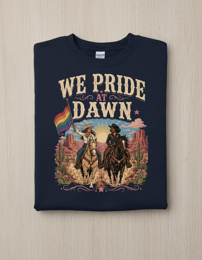 We Pride at Dawn Retro Lgbtq Sweatshirt - product mockup - Navy