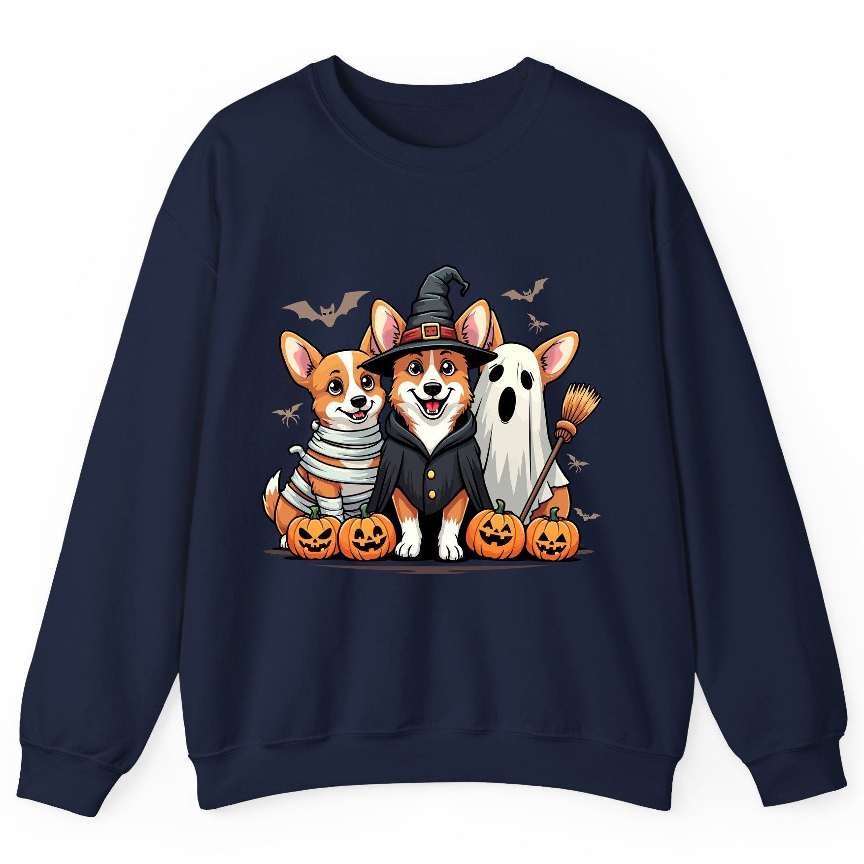 Halloween Corgi Trio Halloween corgis Sweatshirt Navy product mockup
