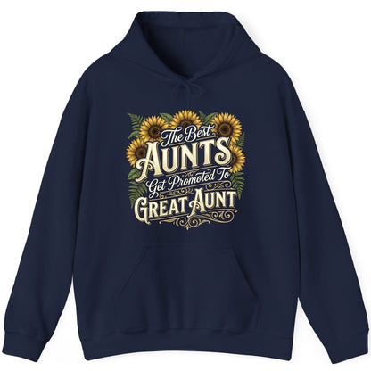 The Best AUNTS Get Promoted to GREAT AUNT Retro Hoodie - product mockup - Navy