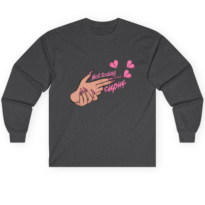 Not Today Cupid anti-Valentine's Day Long Sleeve Tee Dark Heather product mockup