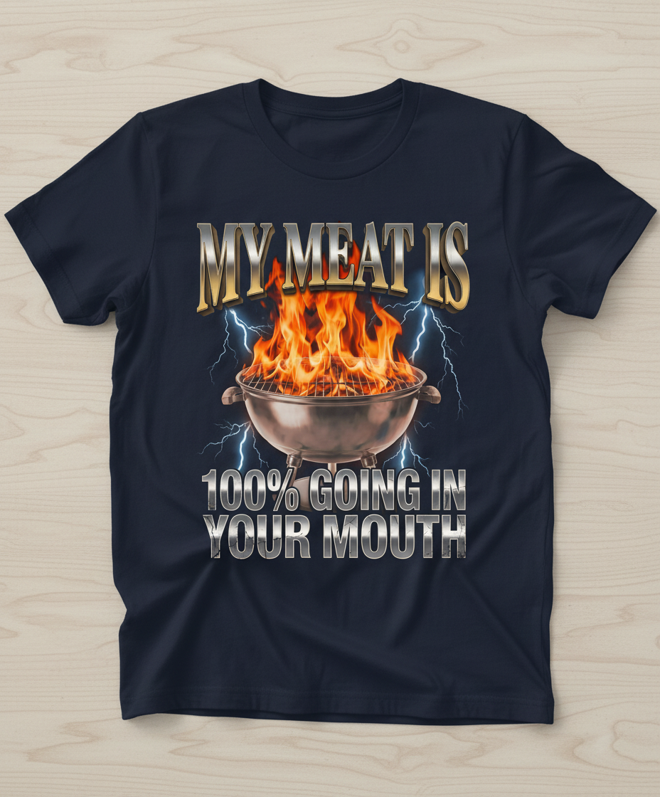 Funny BBQ Grilling My Meat Is Going In Your Mouth T-Shirt - Navy