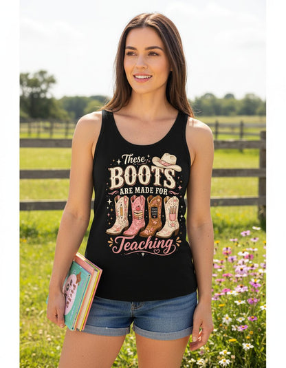 These Boots Are Made for Teaching Teacher Tank Top - lifestyle model mockup - Black