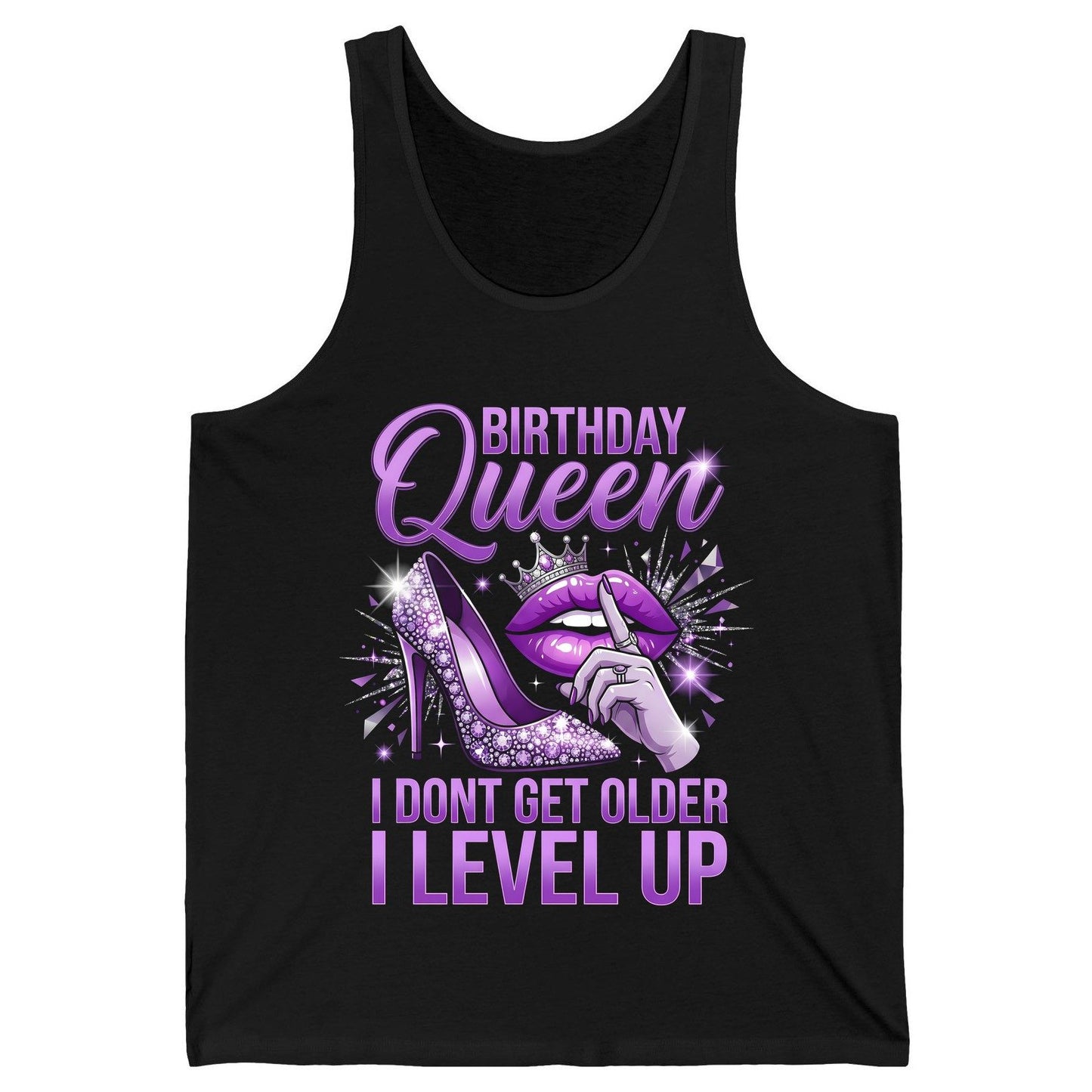 Birthday Queen I Don't Get Older I Level Up birthday celebration Tank Top Black product mockup