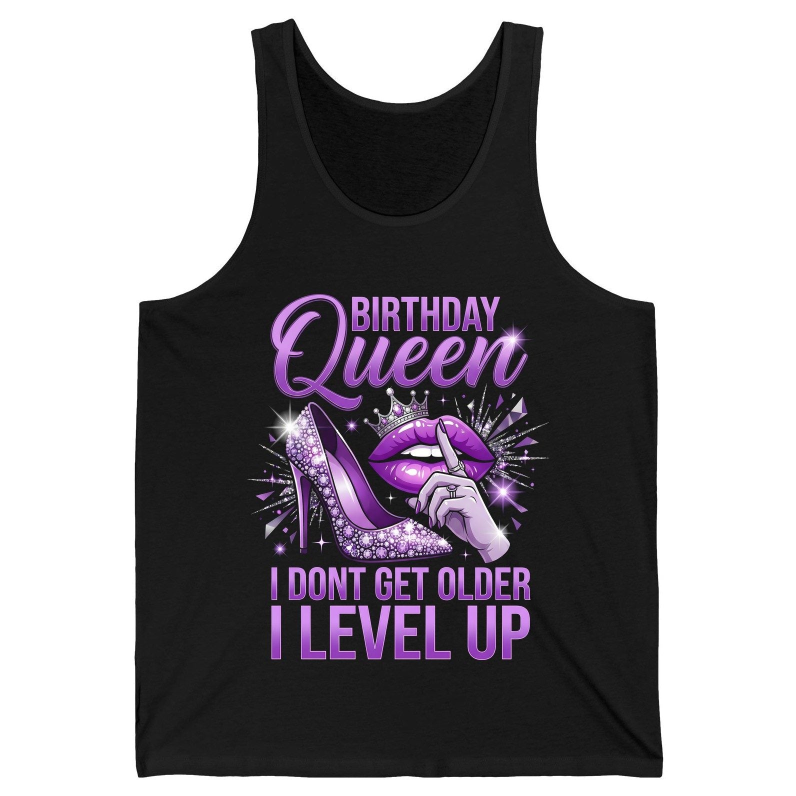 Birthday Queen I Don't Get Older I Level Up birthday celebration Tank Top Black product mockup