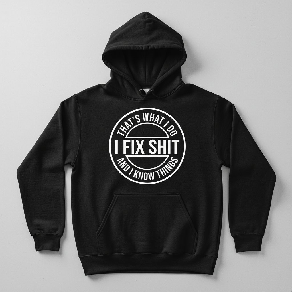 That's What I Do I Fix Shit and I Know Things Funny Handyman Hoodie - product mockup - Black
