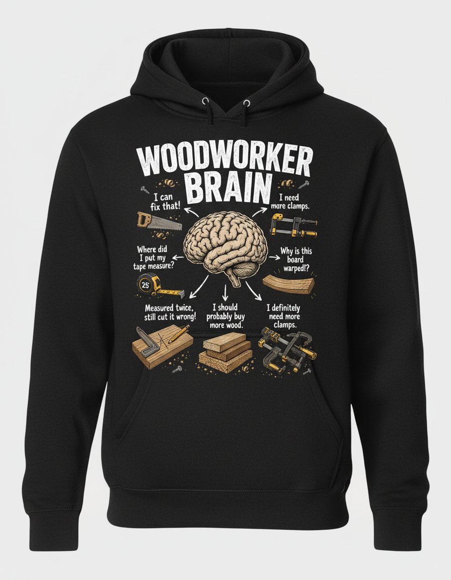Woodworker Brain Funny Woodworking Hoodie - product mockup - Black