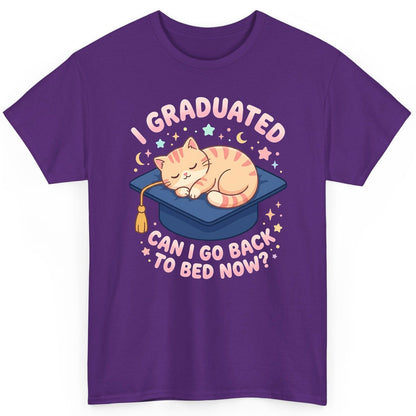 I Graduated CAN I GO BACK TO BED NOW Funny Graduation Cat T-Shirt - product mockup - Purple