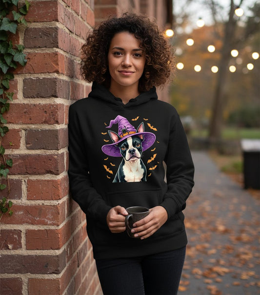Halloween Boston Terrier Witch boston terrier Hoodie Black lifestyle mockup