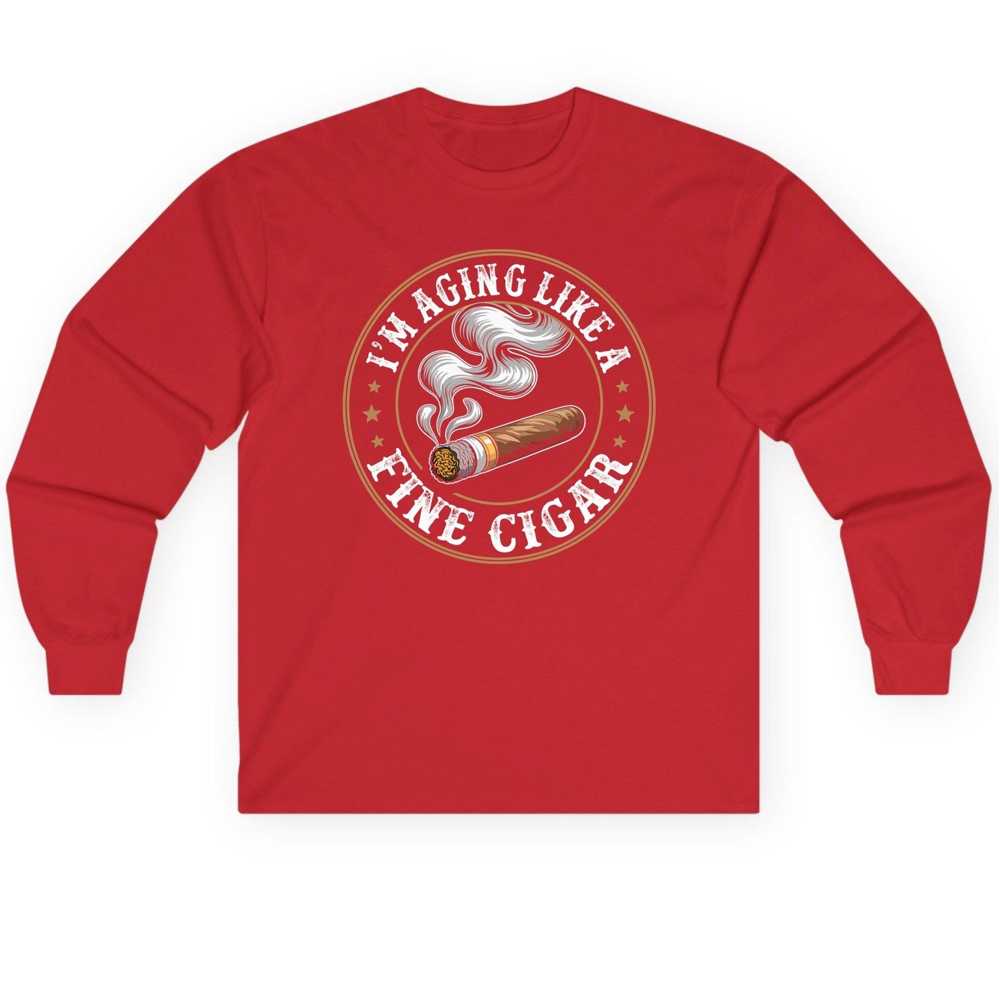 I'm Aging Like a Fine Cigar cigar smoking Long Sleeve Tee Red product mockup