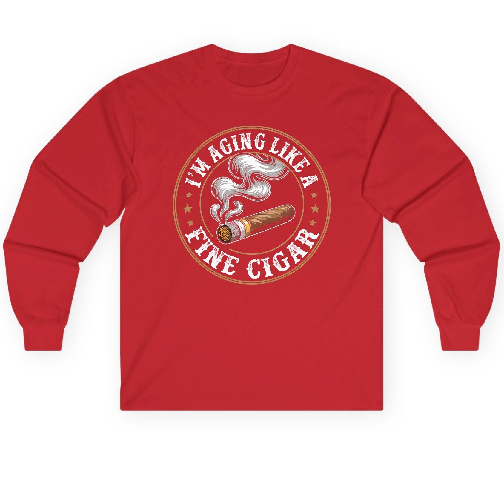 I'm Aging Like a Fine Cigar cigar smoking Long Sleeve Tee Red product mockup