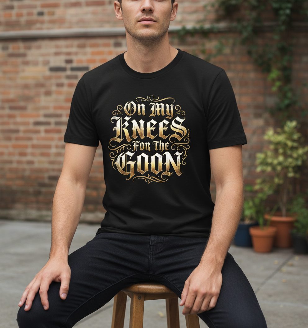 On My Knees for the Goon internet slang T-Shirt Black lifestyle mockup