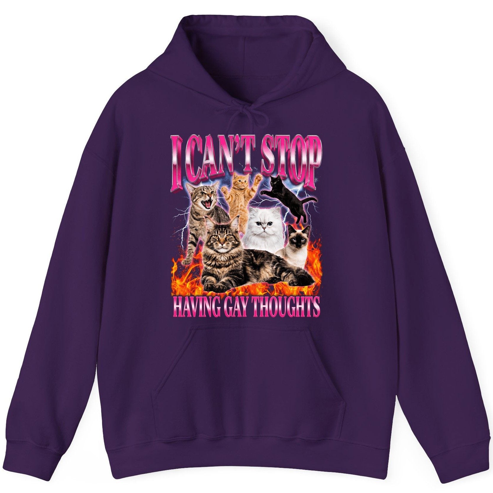 I Can't Stop Having Gay Thoughts cats Hoodie Purple product mockup