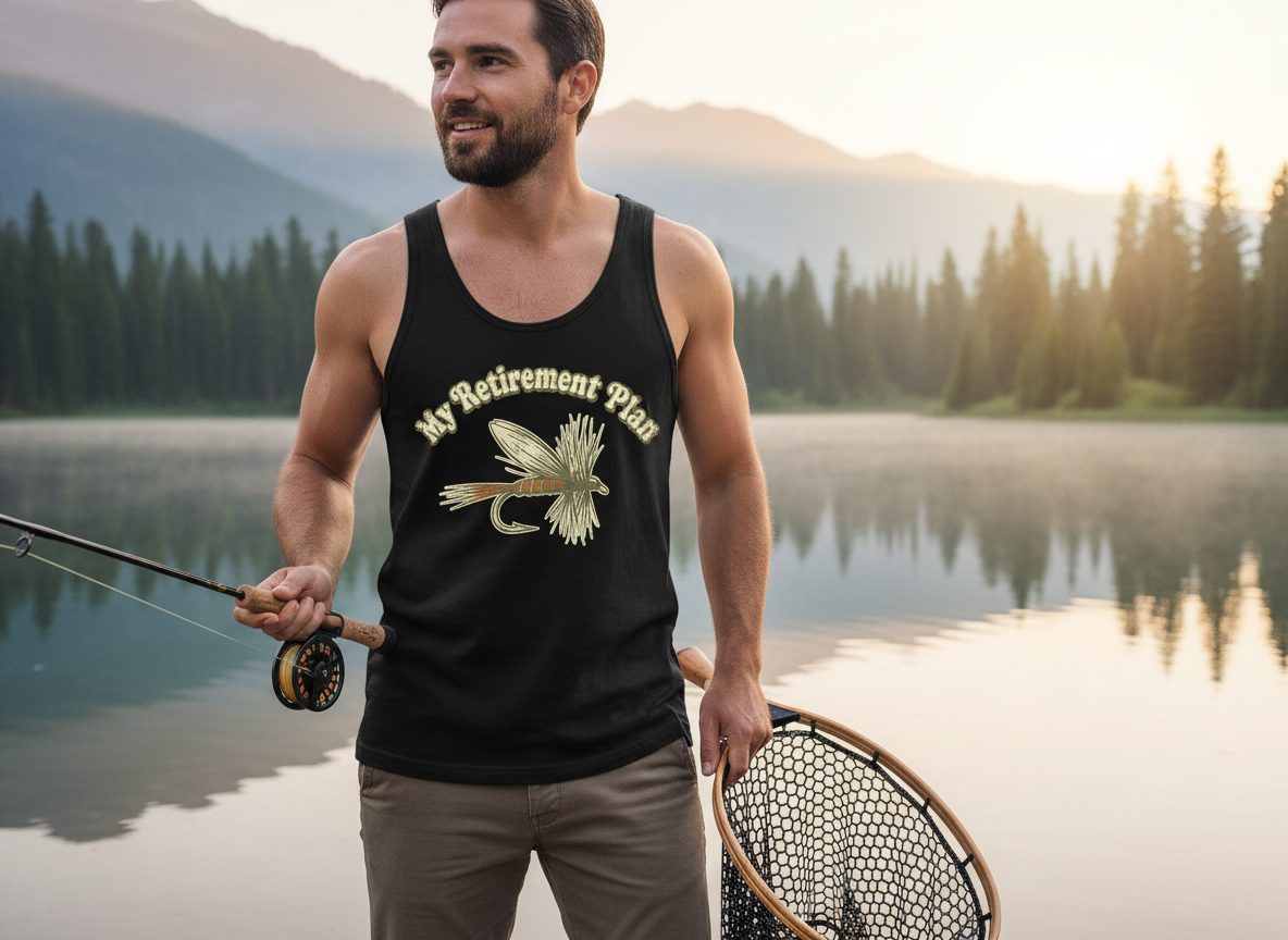 My Retirement Plan fly fishing Tank Top Black lifestyle mockup