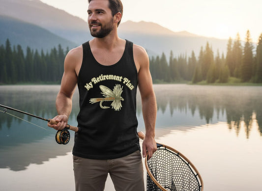 My Retirement Plan fly fishing Tank Top Black lifestyle mockup