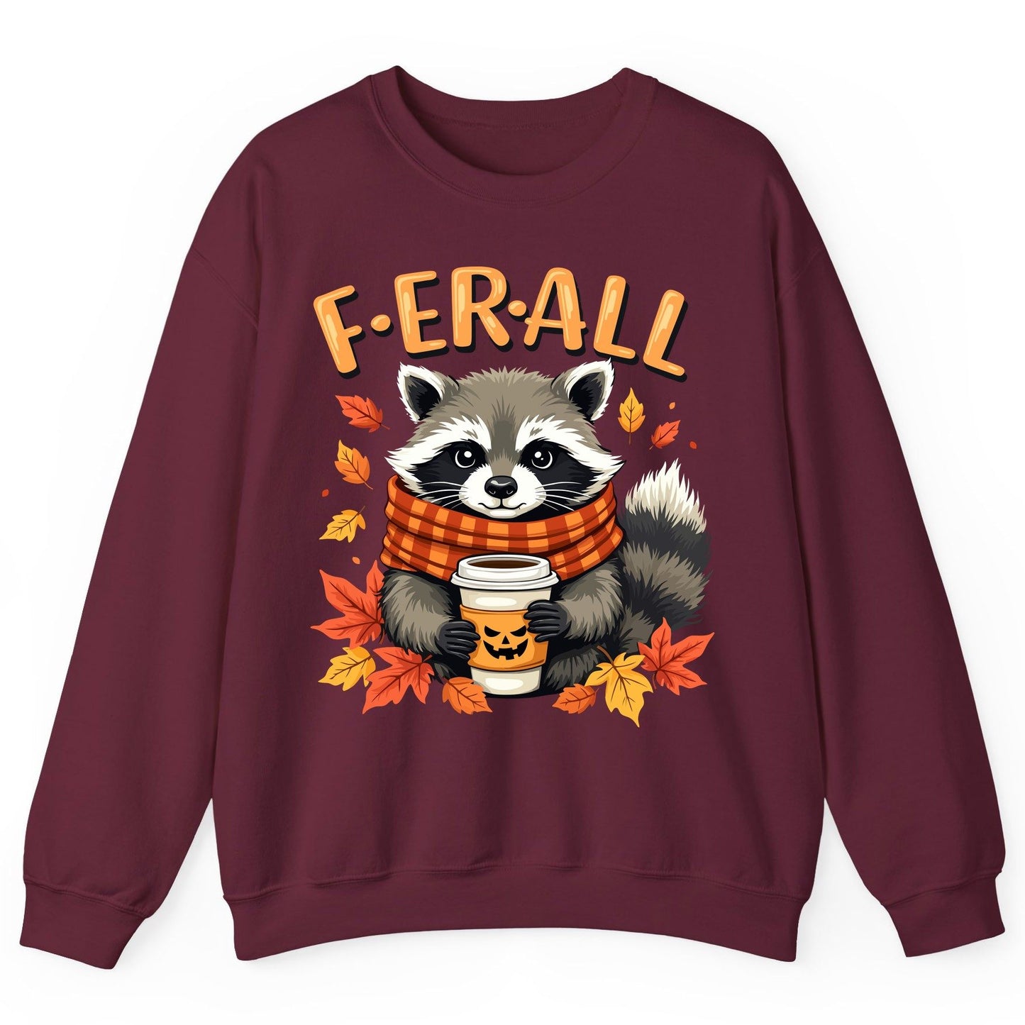 F ER All raccoon Sweatshirt Maroon product mockup