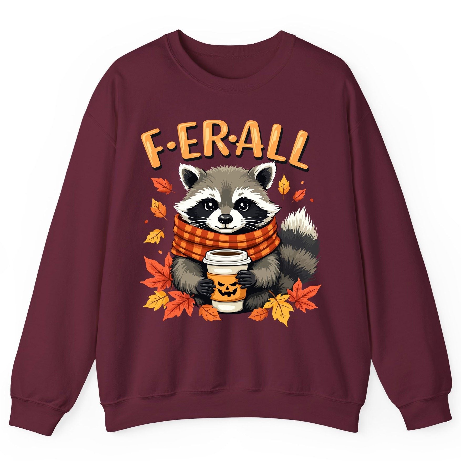 F ER All raccoon Sweatshirt Maroon product mockup