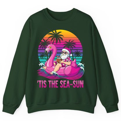 'Tis the Sea-Sun tropical santa claus Sweatshirt Forest Green product mockup
