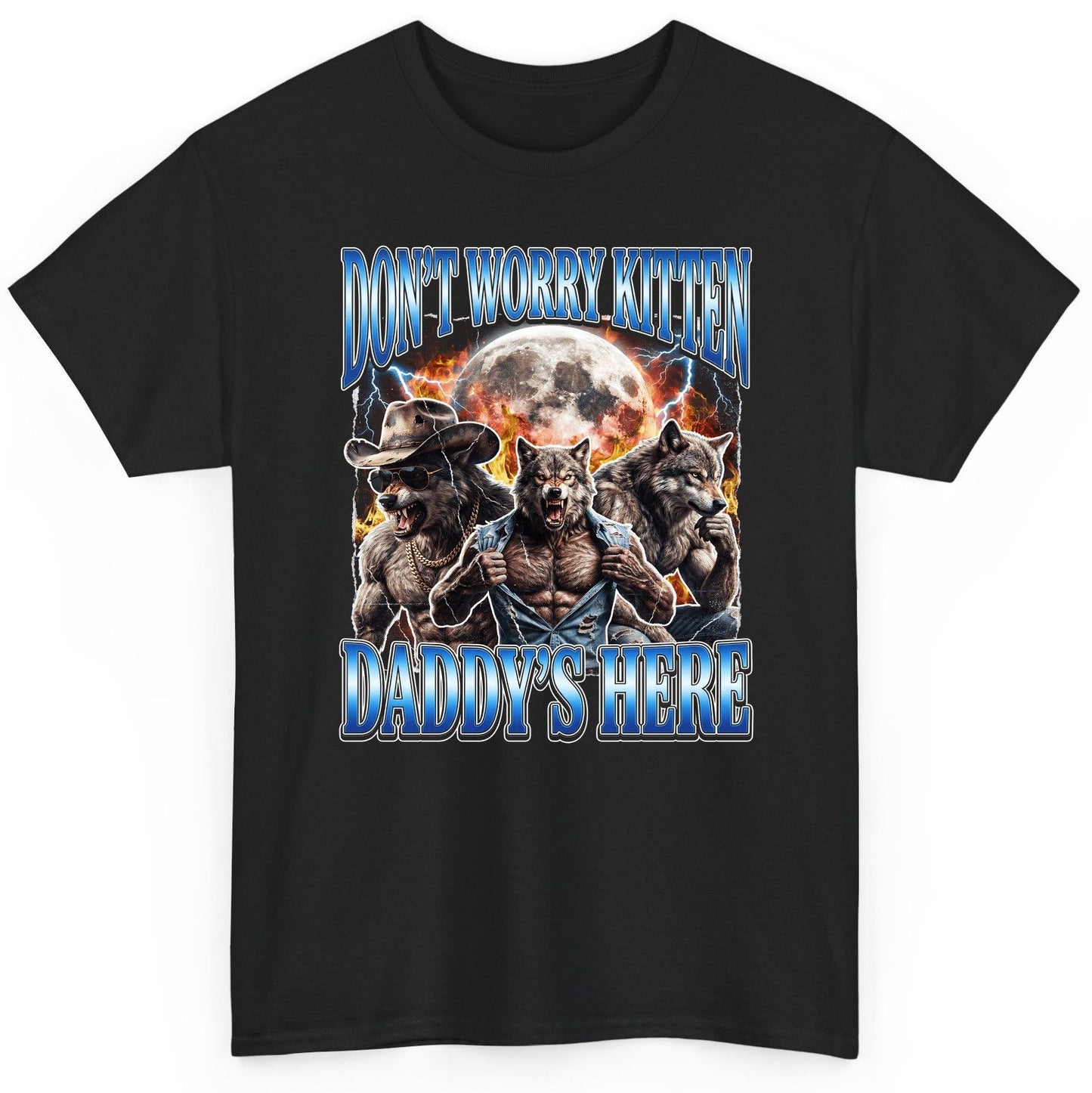 Don't Worry Kitten Daddy's Here werewolf T-Shirt Black product mockup