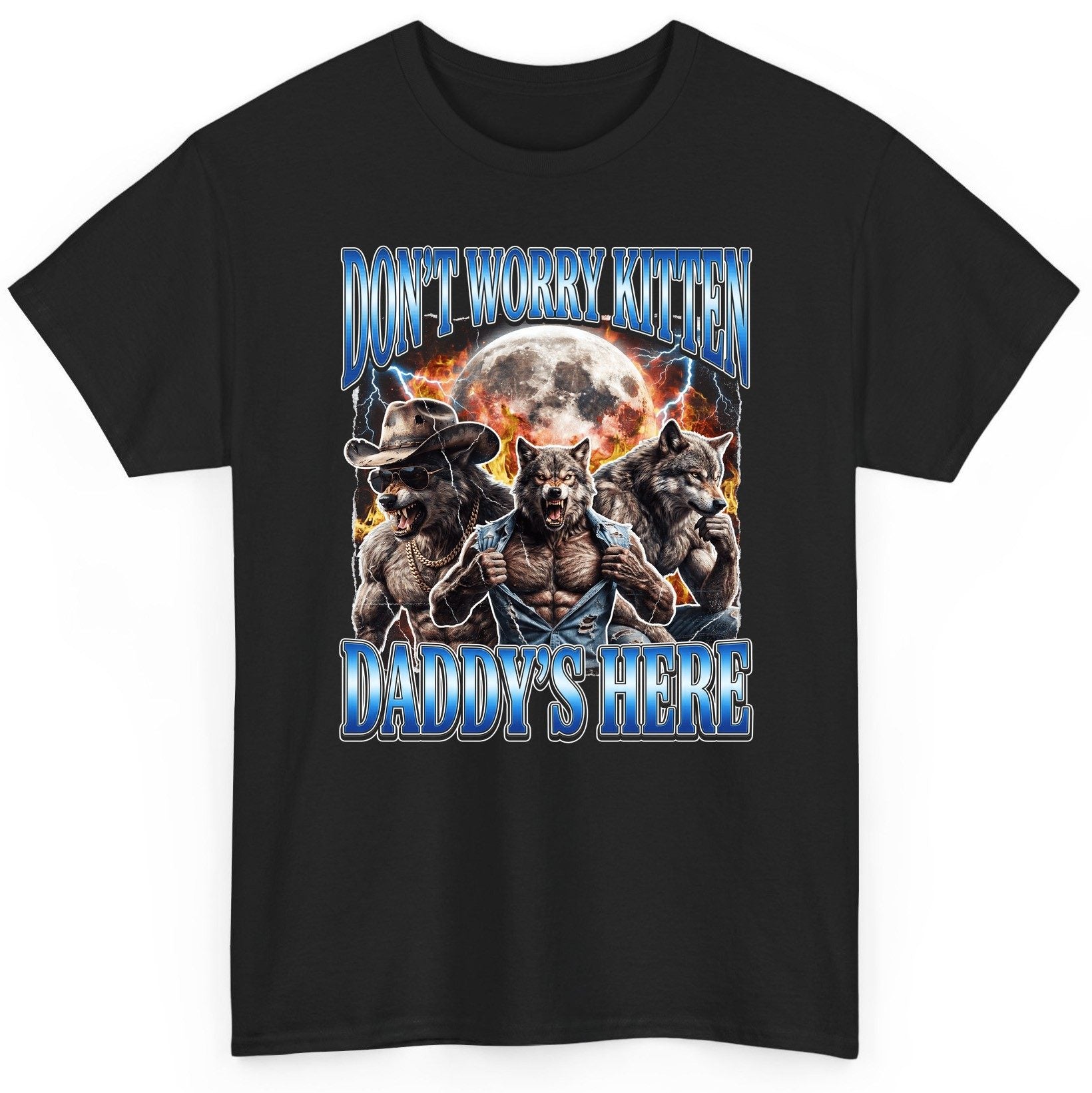 Don't Worry Kitten Daddy's Here werewolf T-Shirt Black product mockup