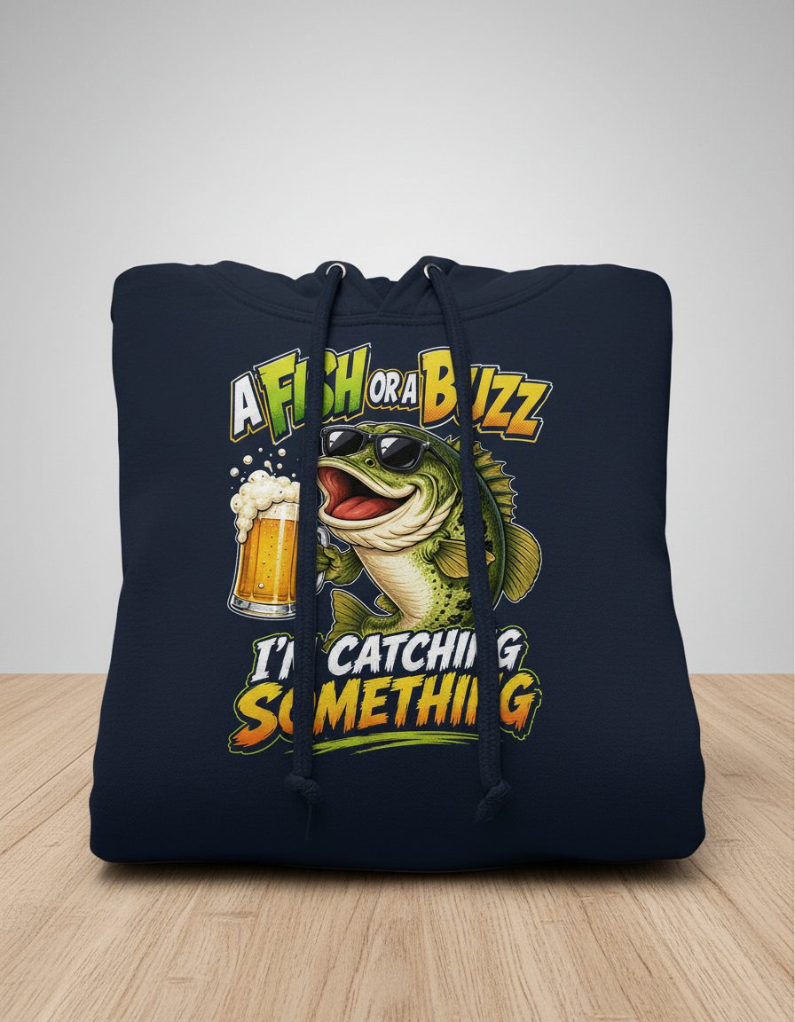A FISH OR a BUZZ I'M Catching Something Funny Fishing Hoodie - product mockup - Navy