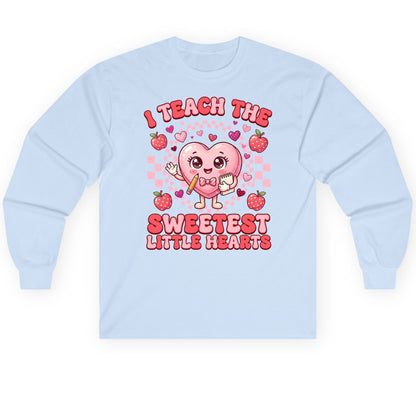 I Teach the Sweetest Little Hearts teaching Long Sleeve Tee Light Blue product mockup