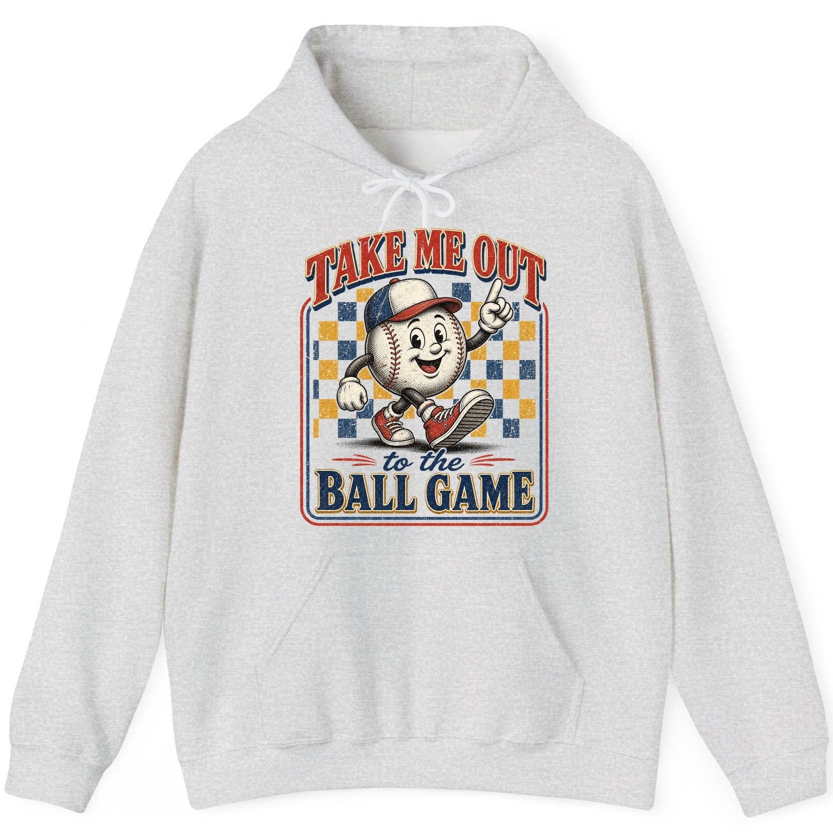 Take Me Out to the Ball Game Retro Baseball Hoodie - product mockup - Ash